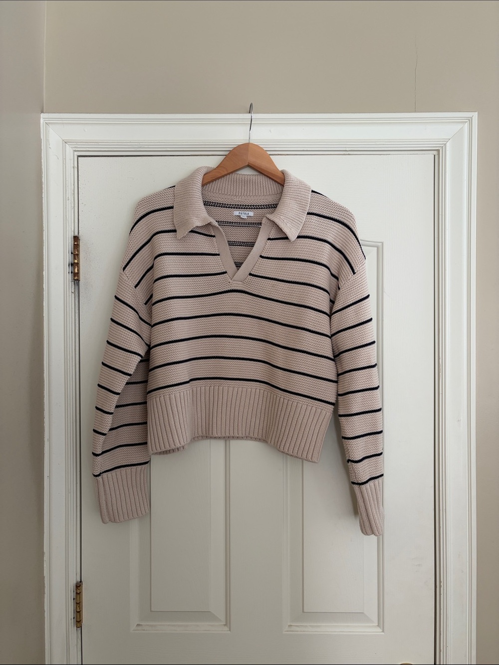 Pistola Arlo Polo Sweater Stripe size medium cream and blue stripe - Picture 2 of 4